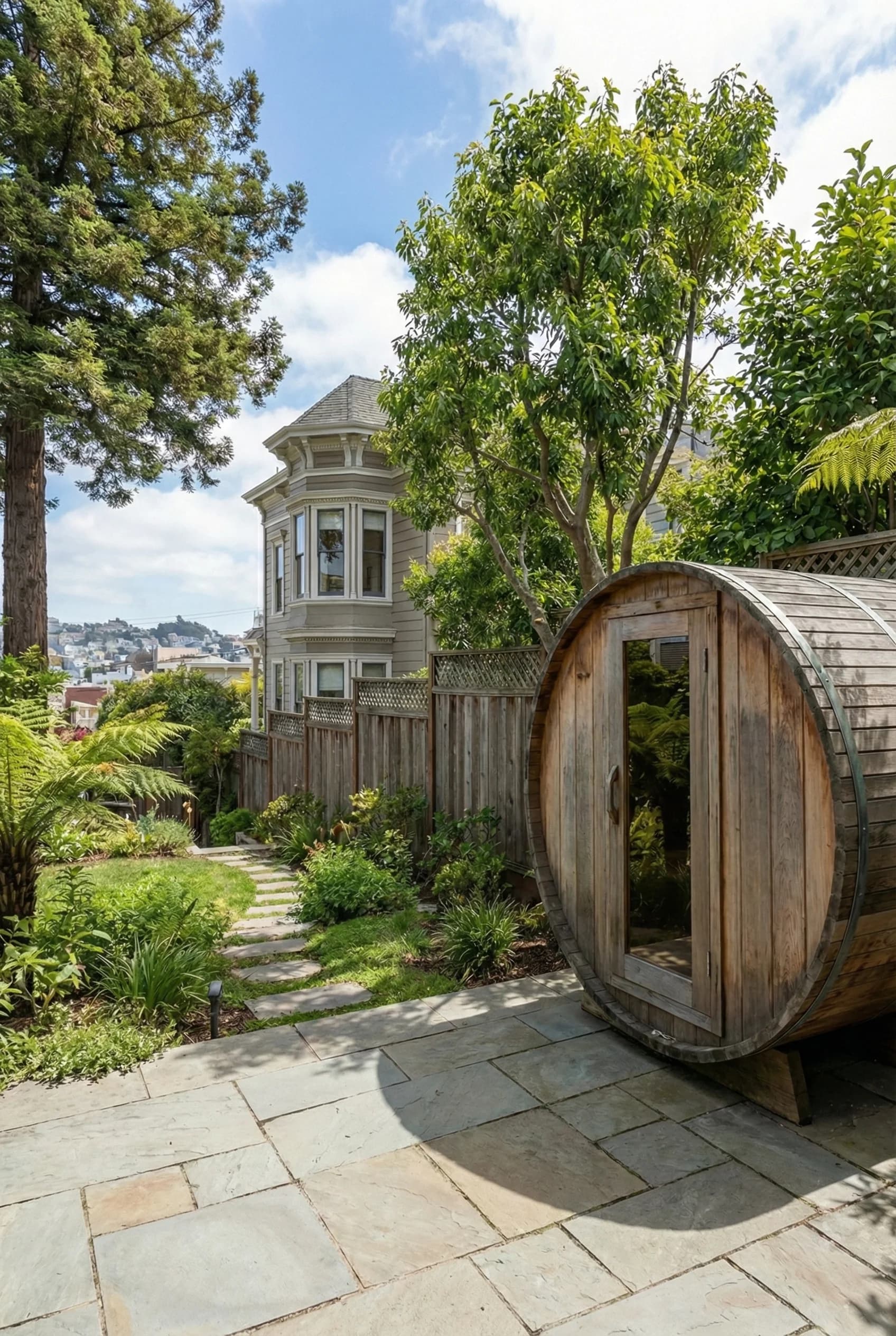 Outdoor barrel sauna installation — photo 02